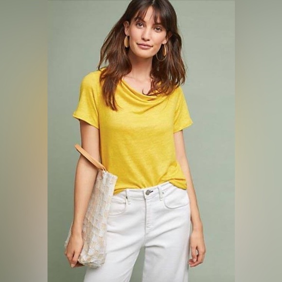 Anthropologie Maeve Horizon 100% Linen Yellow Twist Open Back Top Shirt XL - Picture 2 of 11